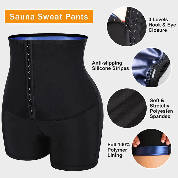 Vaslanda Sauna Sweat Shorts for Women – High Waist Tummy Control Compression Shaper