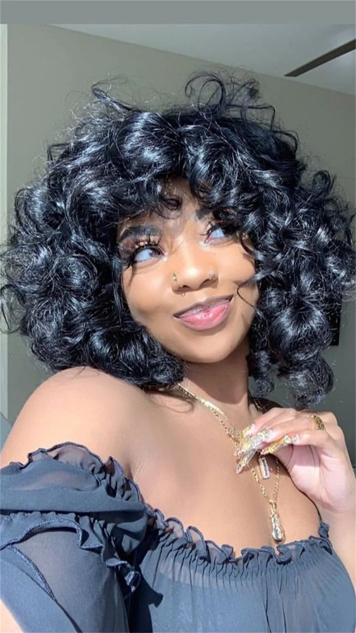 Divine Curl Pixie – Fumi Curly Remy Human Hair Wig with Bangs