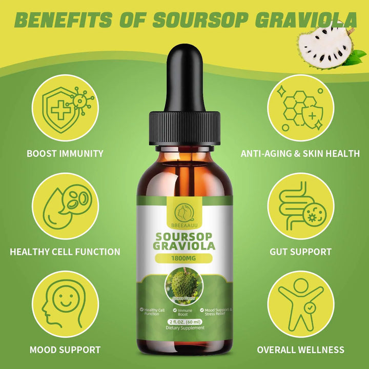 Natural Soursop Graviola Extract Drops – Immunity, Kidney Health & Detox Support (60ml)