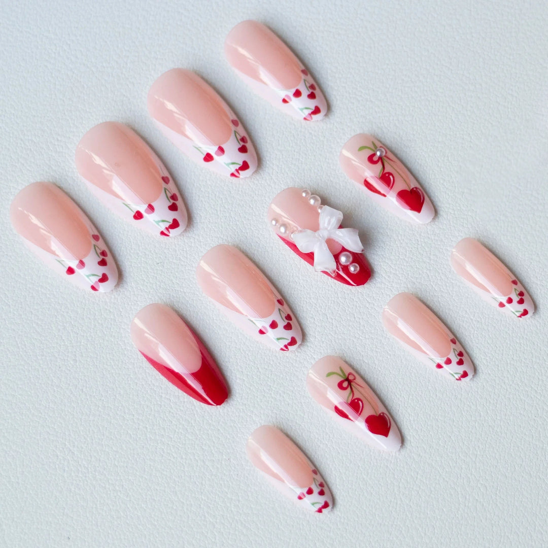 Pink Almond Butterfly Ballet False Nails – 24pcs French Design Press-On Set