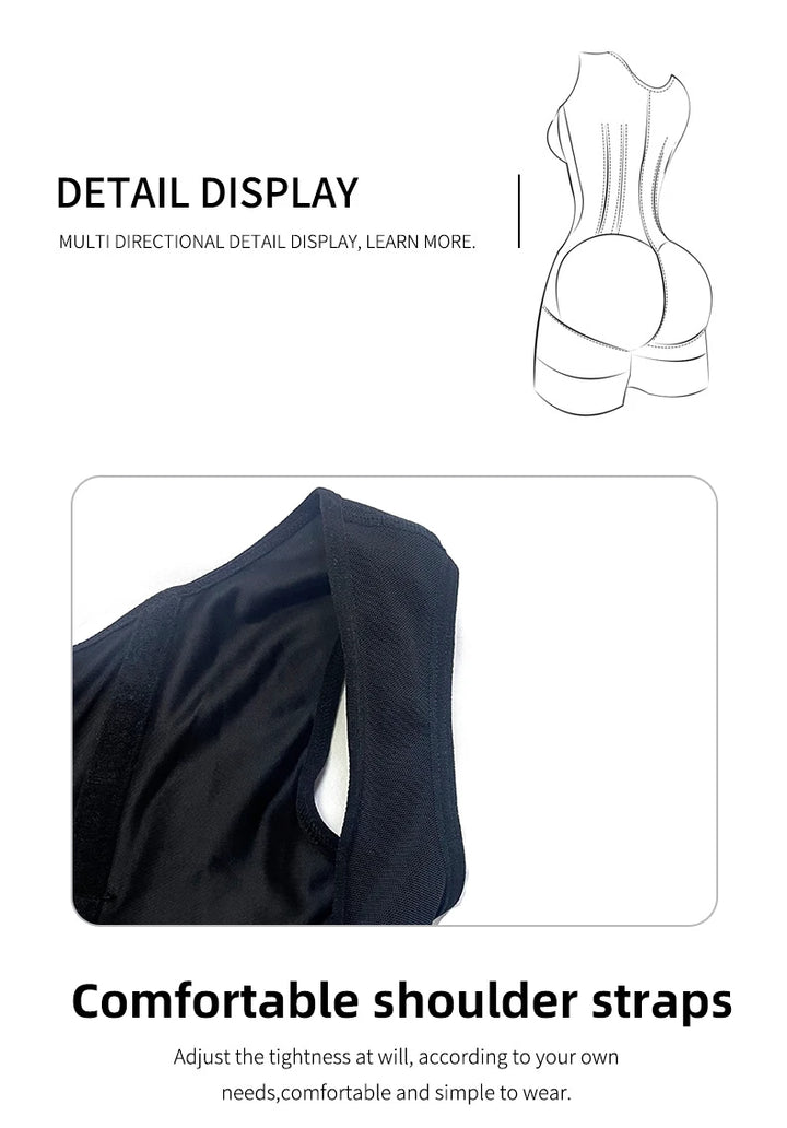 Colombian Curves™ 9-Bone Full Body Shaper – Double Tummy Control Bodysuit with Zipper & Open Crotch