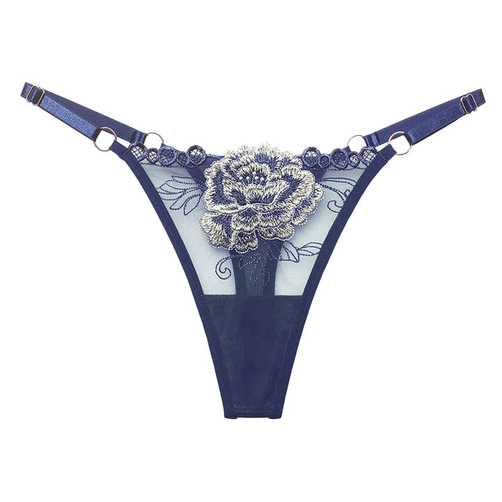 Embroidered Floral Lace Thong – Sexy Low-Waist Cutout Panties for Women