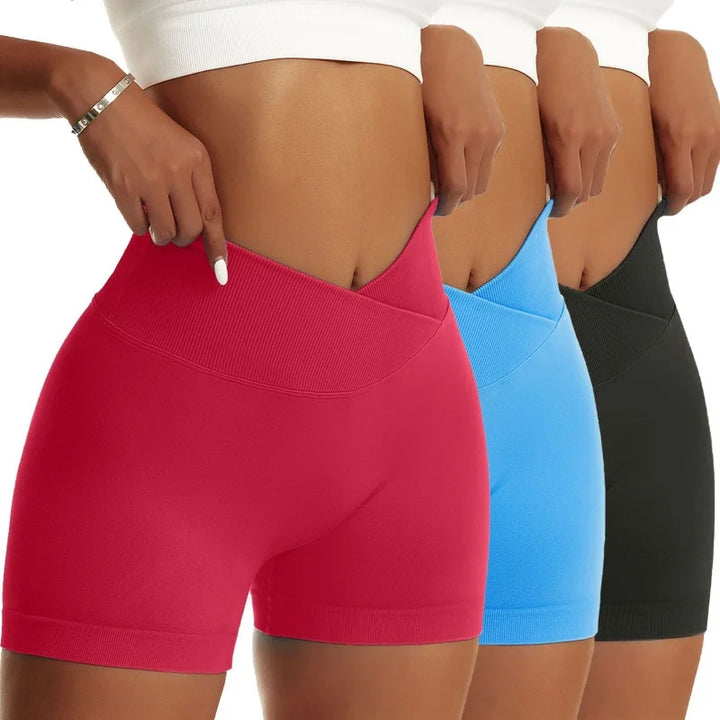 EmpowerEase Seamless Scrunch Butt High-Waist Yoga Shorts – 3-Piece Set