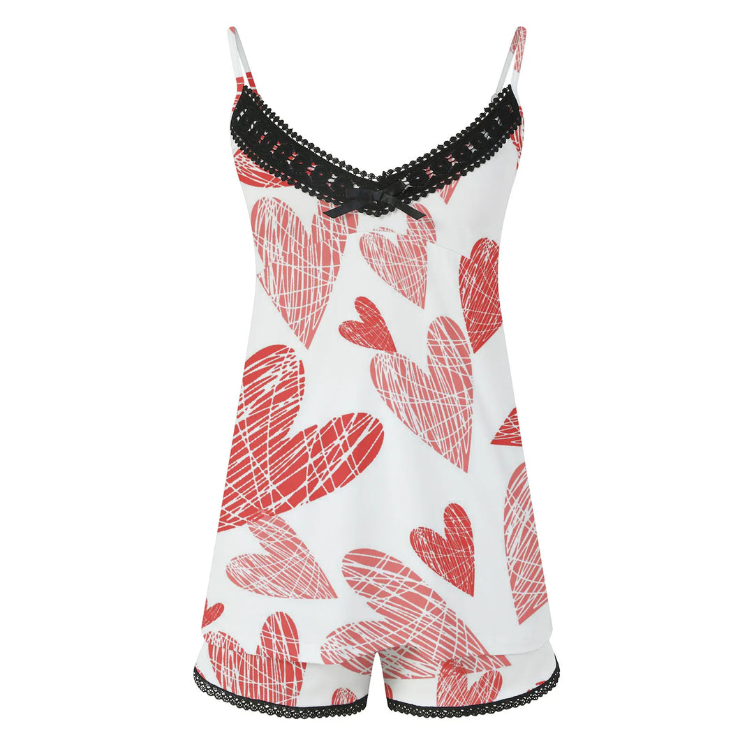 Women’s Sexy Lace Backless Pajama Set – 2-Piece Printed Camisole & Pants Sleepwear (Plus Sizes Available)