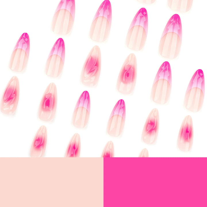 Pink Almond Butterfly Ballet False Nails – 24pcs French Design Press-On Set