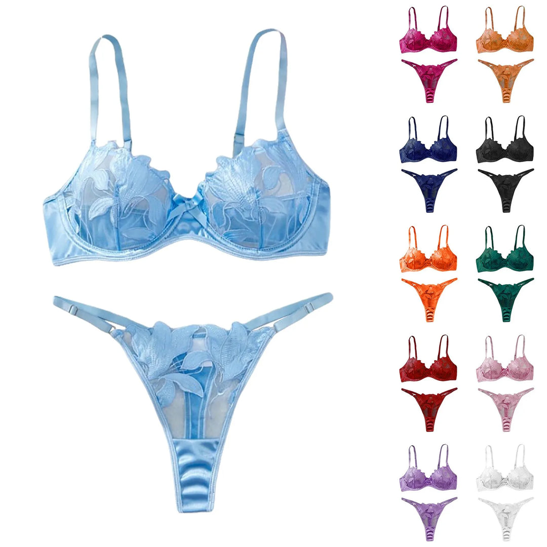 2-Piece Embroidered Lace Lingerie Set – Satin & Mesh Elegance