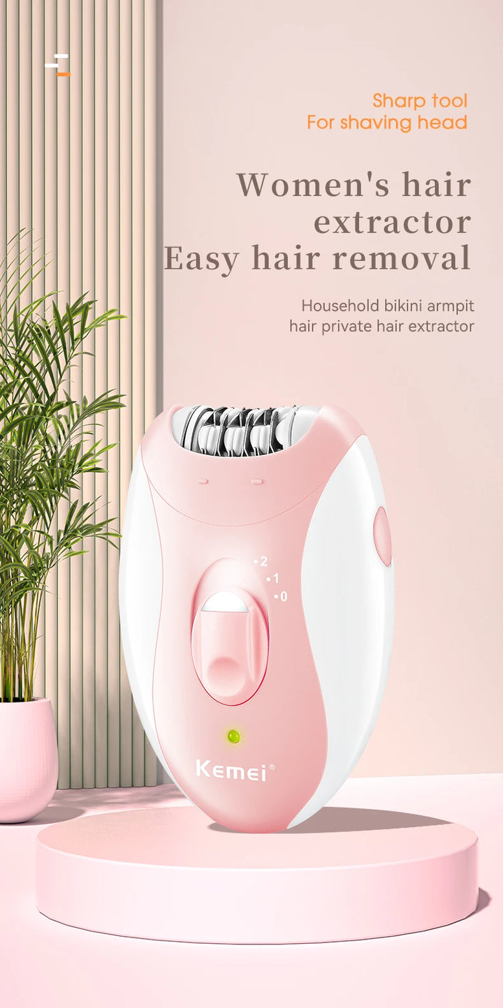 Kemei Women’s Electric Epilator – Rechargeable Hair Removal for Face, Body, Bikini, Legs & Underarms