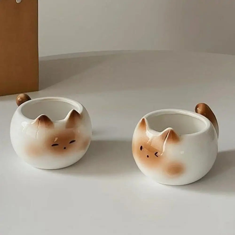 WhimsiCat Ceramic Mug – Charming Siamese Cat Coffee Cup (210ml)