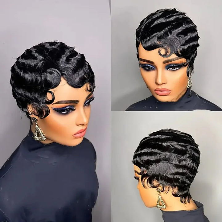 Velvet Wave Pixie – Short Finger Wave Remy Human Hair Wig