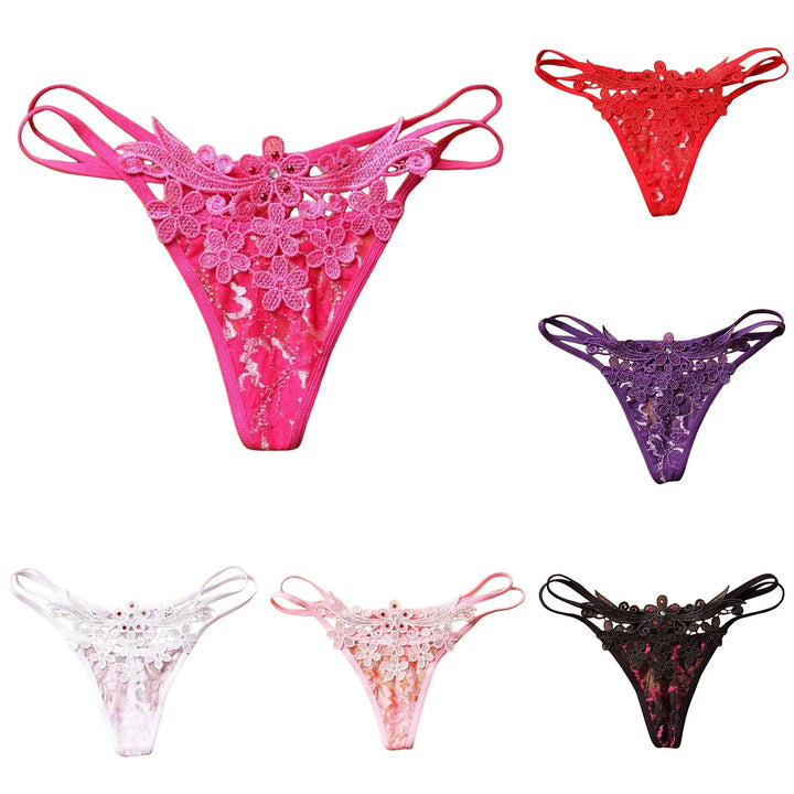 Floral Embroidered Lace G-String – Strappy Low-Waist Hipster Thong for Women