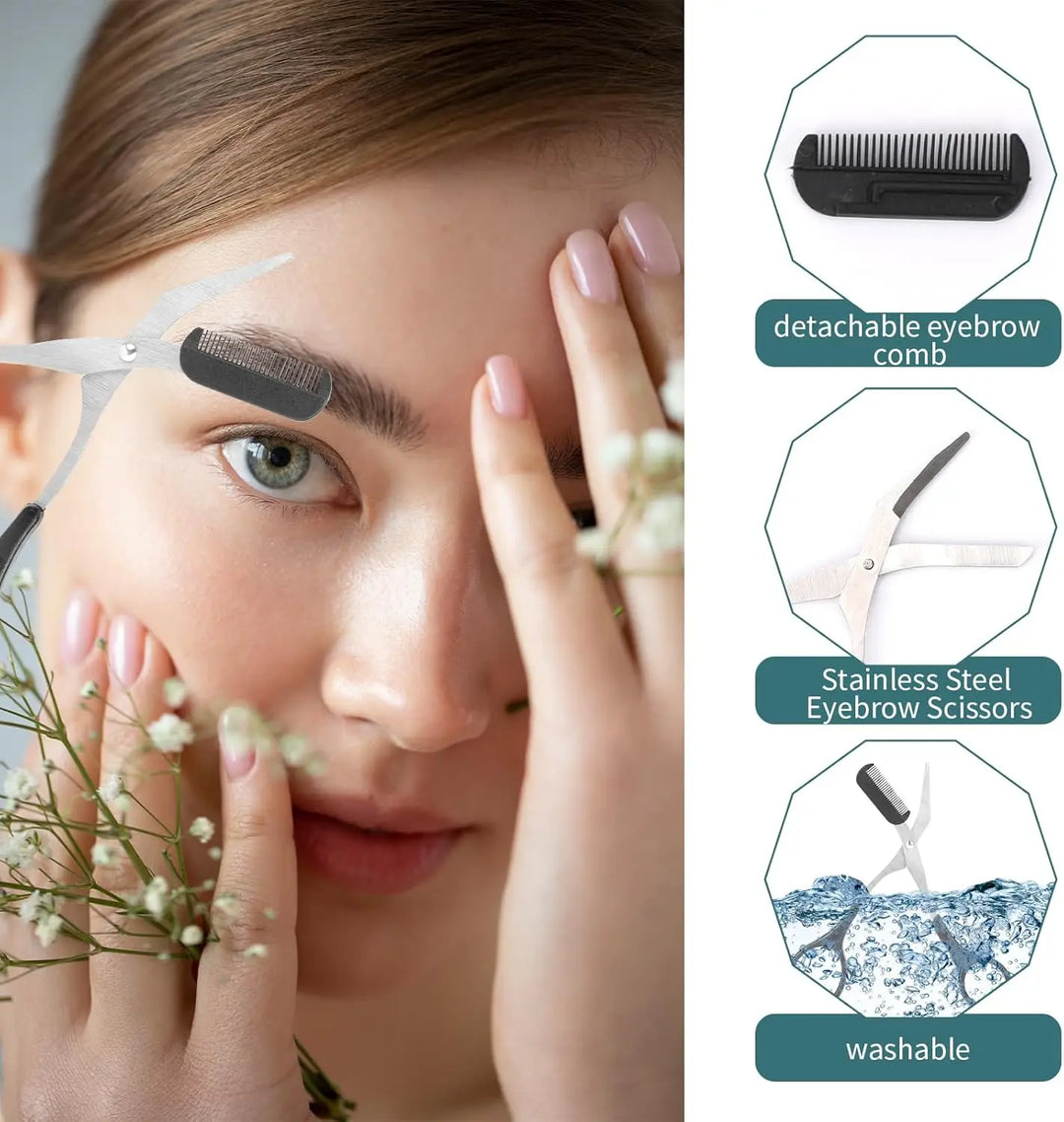 Precision Brow Sculptor – Stainless Steel Trimming Scissors with Comb
