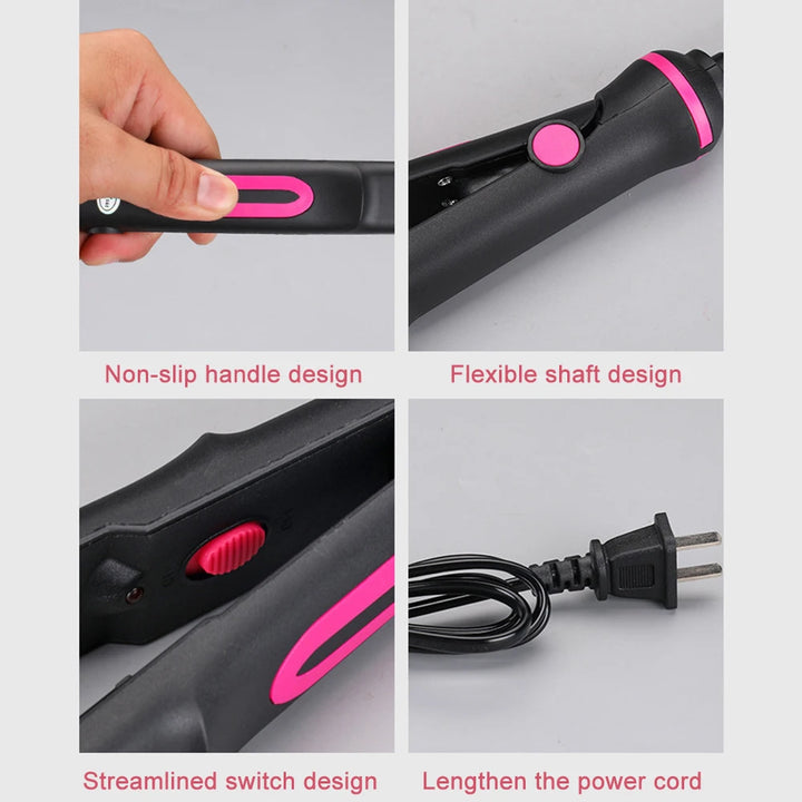 GlowFlex 2-in-1 Mini Hair Straightener & Curler – Anti-Scald, Dual-Use Styling Tool