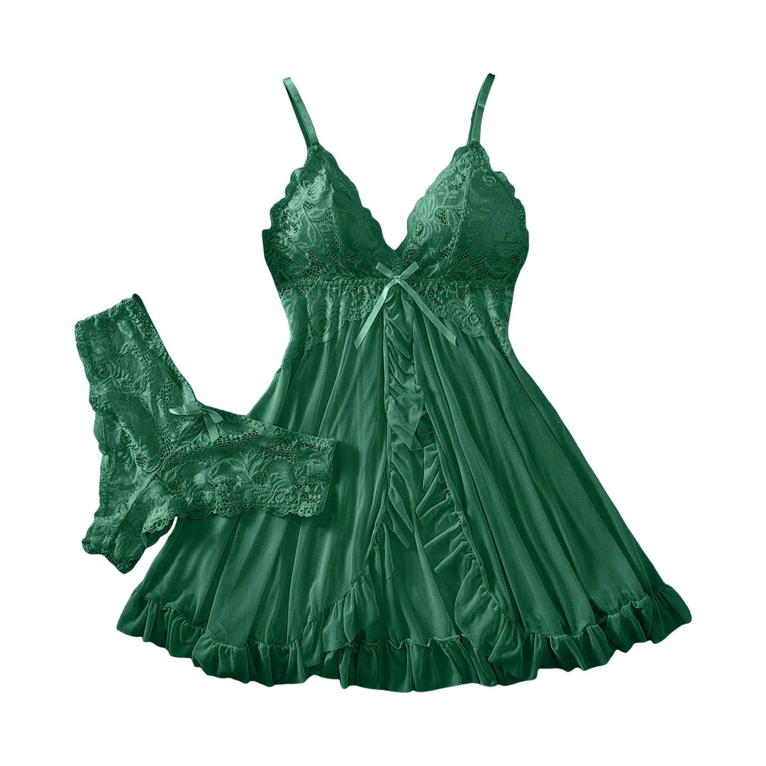 Fashion Sexy Lace Chiffon Mesh Nightdress Lingerie Set – Backless, Breathable & Elegant