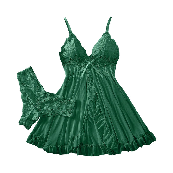 Fashion Sexy Lace Chiffon Mesh Nightdress Lingerie Set – Backless, Breathable & Elegant