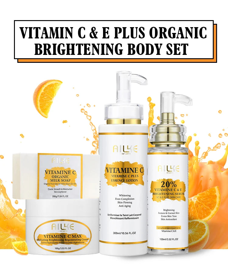 AILKE Vitamin C & E Organic Skin Care Kit – 4-in-1 Brightening Body Set