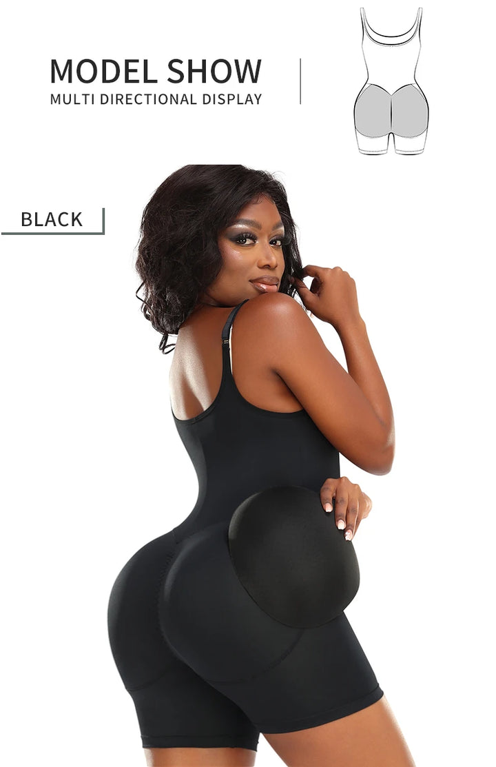 Butt-Lifting Shapewear Bodysuit with Pads – Open Crotch & Adjustable Straps