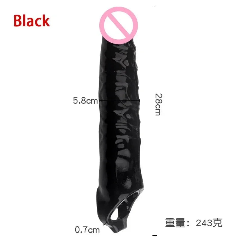 PAQIN 28cm XXL Penis Sleeve & Strapon Extension – Thick Silicone Dildo with Cock Ring for Intense Couples Play