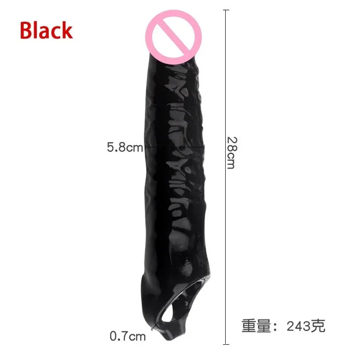 PAQIN 28cm XXL Penis Sleeve & Strapon Extension – Thick Silicone Dildo with Cock Ring for Intense Couples Play
