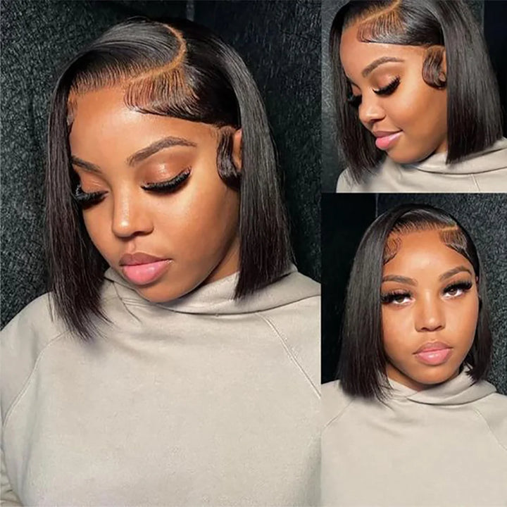 Sleek Power Bob – Transparent Lace Front Wig in Bone Straight Remy Hair