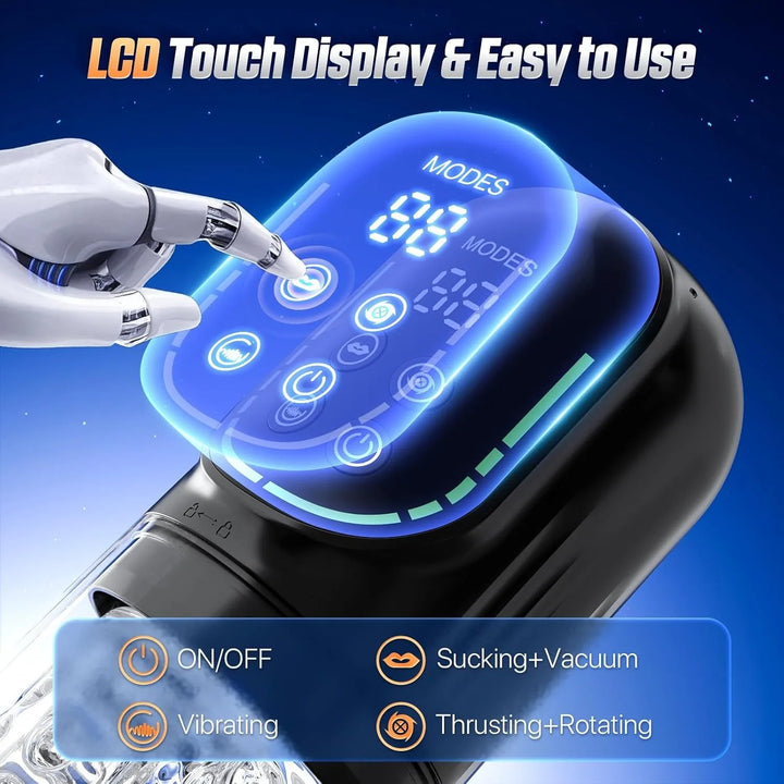 Automatic Thrusting & Rotating Male Masturbator – 4-in-1 Sucking, Vibrating, Licking & Penis Pump with LCD Control