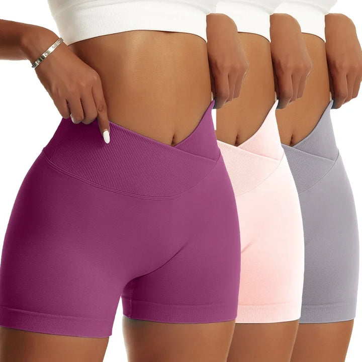EmpowerEase Seamless Scrunch Butt High-Waist Yoga Shorts – 3-Piece Set