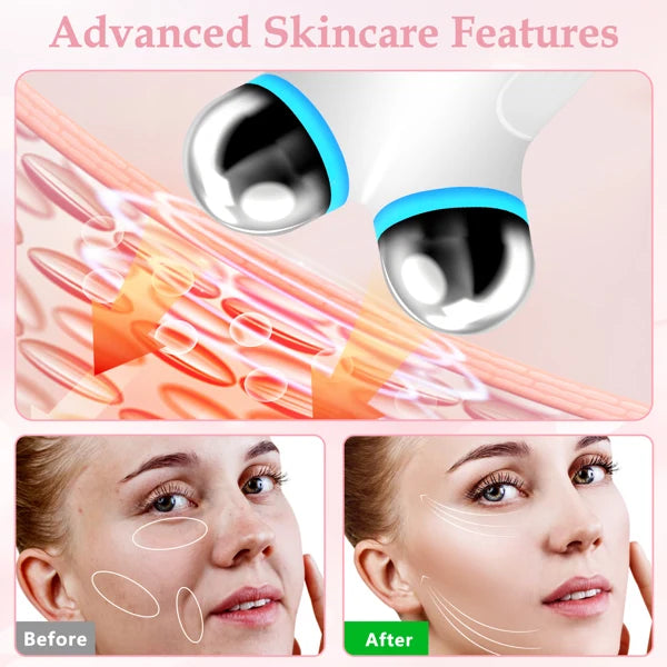 Facial Massager Roller; USB Rechargeable Facial Toning Device for Wrinkle Reduction