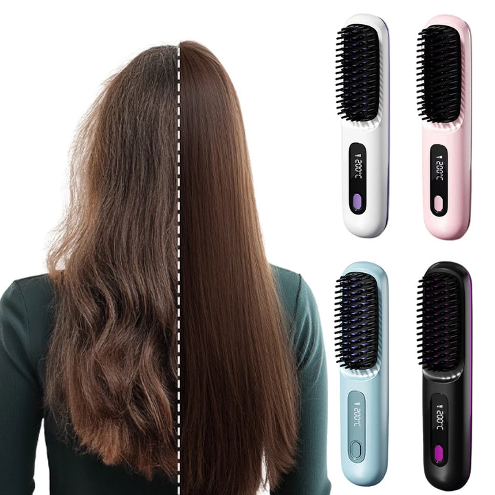 FreedomFlow Cordless Heat Brush – Rechargeable 3-Temp Straightening Comb
