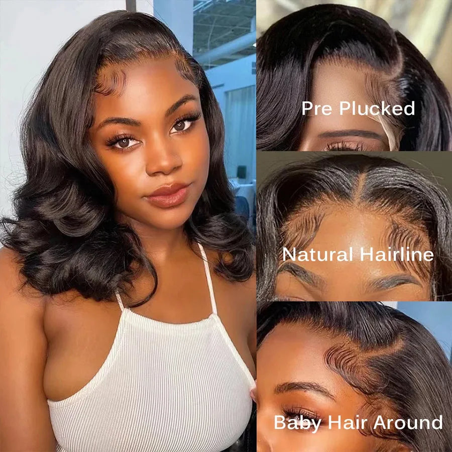 Luxe Body Wave Bob Wig with Transparent Lace – Virgin Brazilian Remy, 180% Density