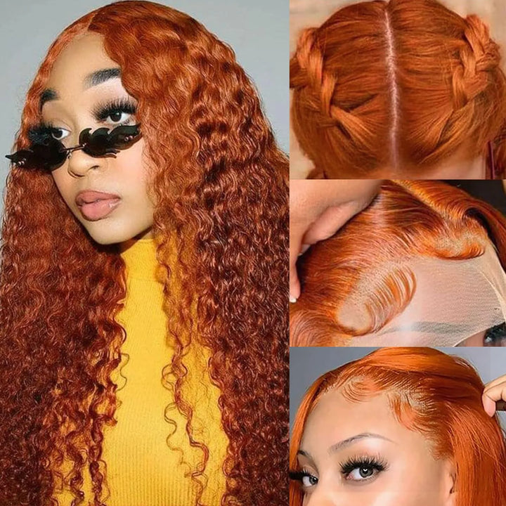 Ginger Orange Curly HD Lace Wig – 26” Voluminous Human Hair
