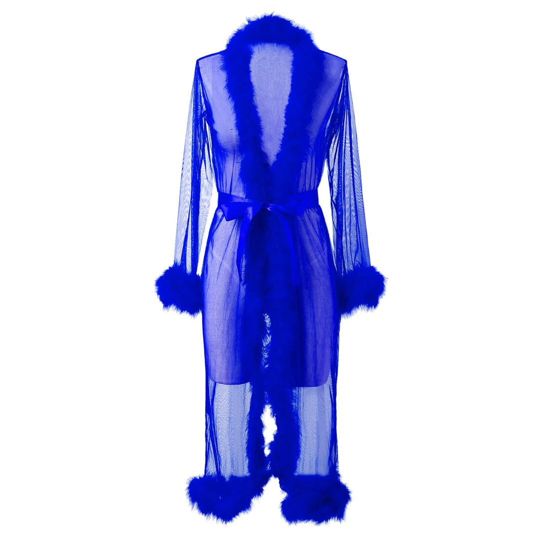 Women Sexy Lace Tulle Robe Sheer Long Robes Bathrobe Underwear Perspective Nightgown Layered Ruffles Bath Robe Gown Sleepwear