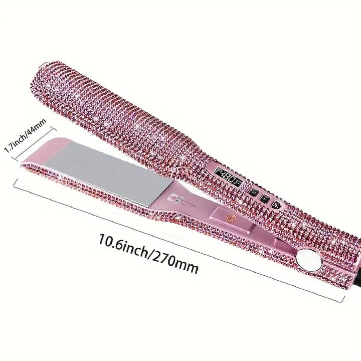LuxeGleam Titanium Rhinestone Flat Iron – 2" Dual Voltage