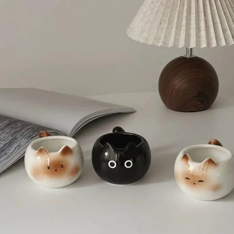 WhimsiCat Ceramic Mug – Charming Siamese Cat Coffee Cup (210ml)