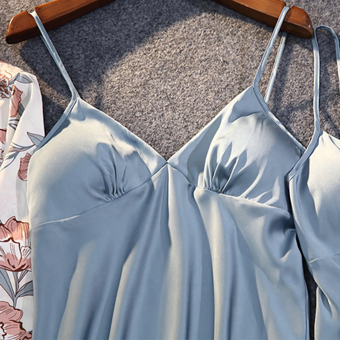 Sexy Sling Nightgowns Wireless Pajamas Set Lace Silk Nightdress Women Breathable Sleepwear Night Dress Women пижама женская