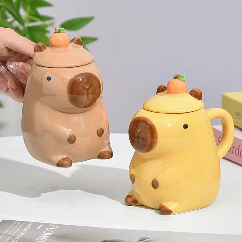 CozyCapy™ Ceramic Mug with Lid – Whimsical Capybara Christmas Cup (14oz)