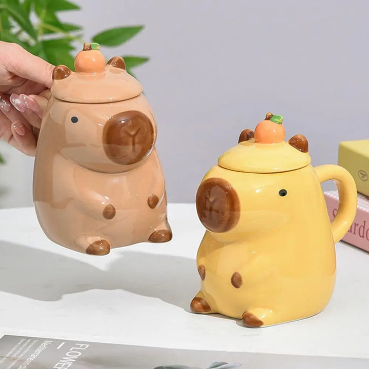 CozyCapy™ Ceramic Mug with Lid – Whimsical Capybara Christmas Cup (14oz)