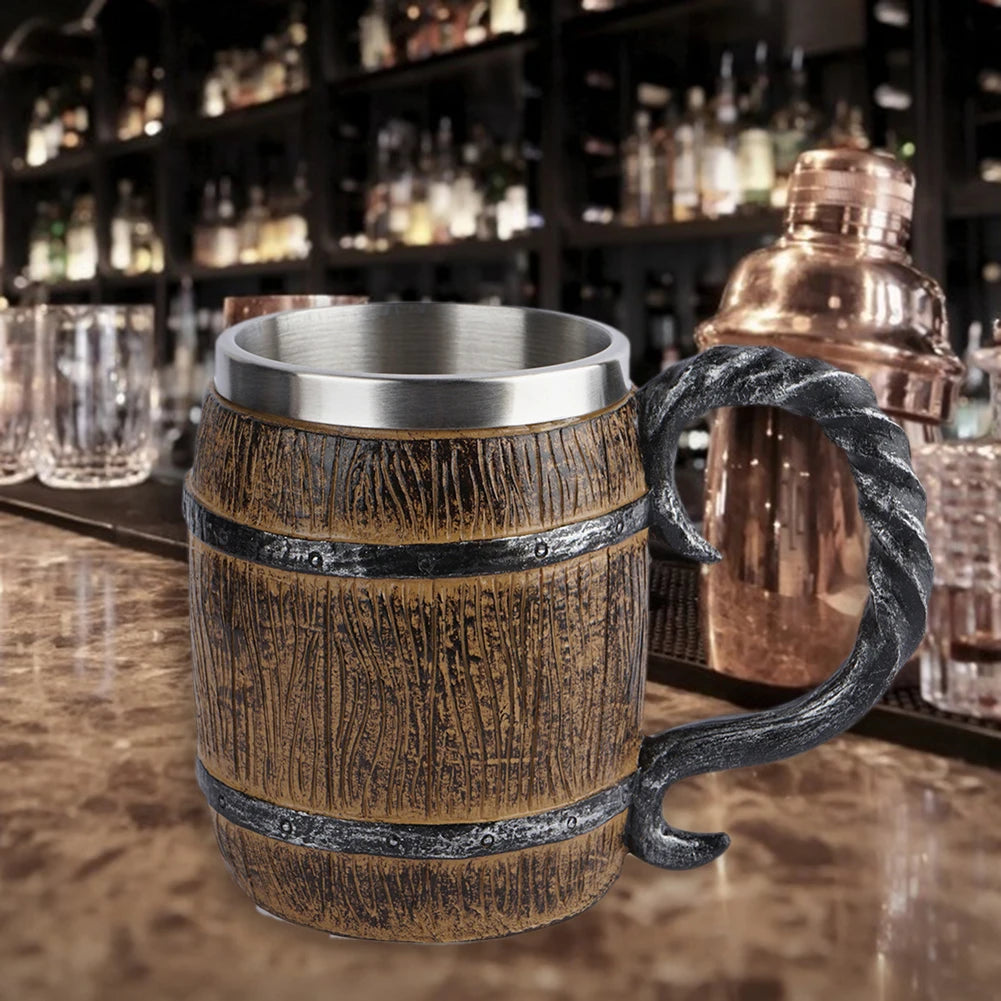BarrelMuse™ Retro Wood-Style Insulated Mug – Stainless Steel Interior (Single Cup)
