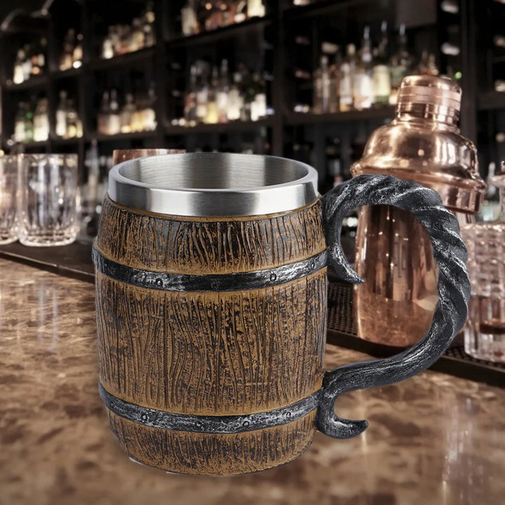 BarrelMuse™ Retro Wood-Style Insulated Mug – Stainless Steel Interior (Single Cup)