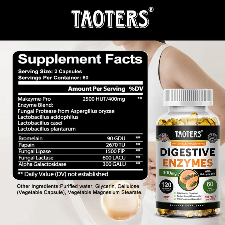 Taoters Digestive Enzyme + Probiotic Complex – 15-Strain Formula, Immune & Digestive Support – 60/120 Capsules