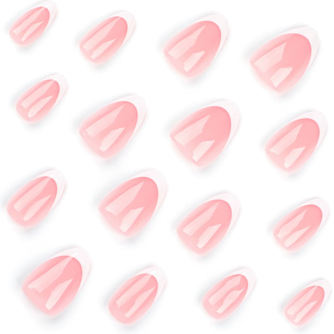 24pcs White French Tip Press-On Nails – Short Oval Shape Reusable Acrylic Full Cover Nails with Glue