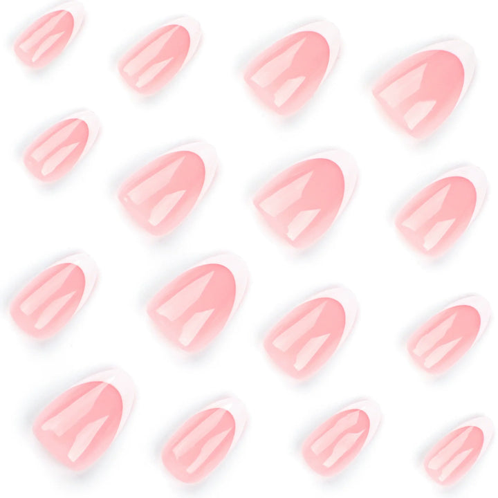 24pcs White French Tip Press-On Nails – Short Oval Shape Reusable Acrylic Full Cover Nails with Glue