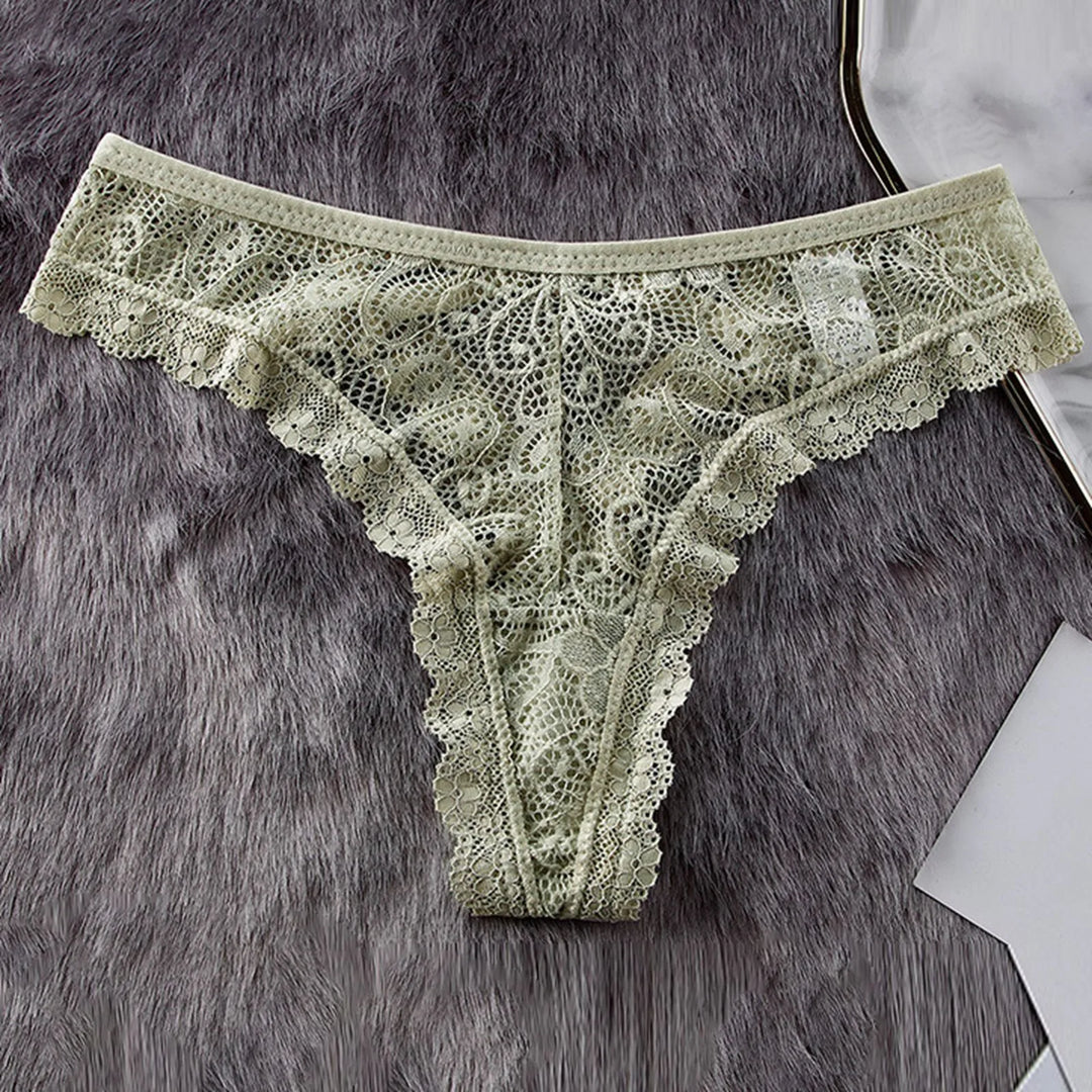 Lace Butterfly Bow Thong – Low Waist Hollow-Out Panty with Cotton Crotch