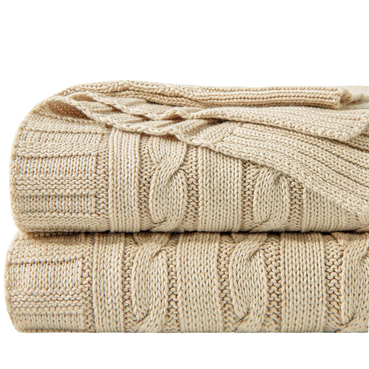 Ntbay 100% Cotton Cable Knit Throw, Super Soft Warm Knitted Blanket Home Decor