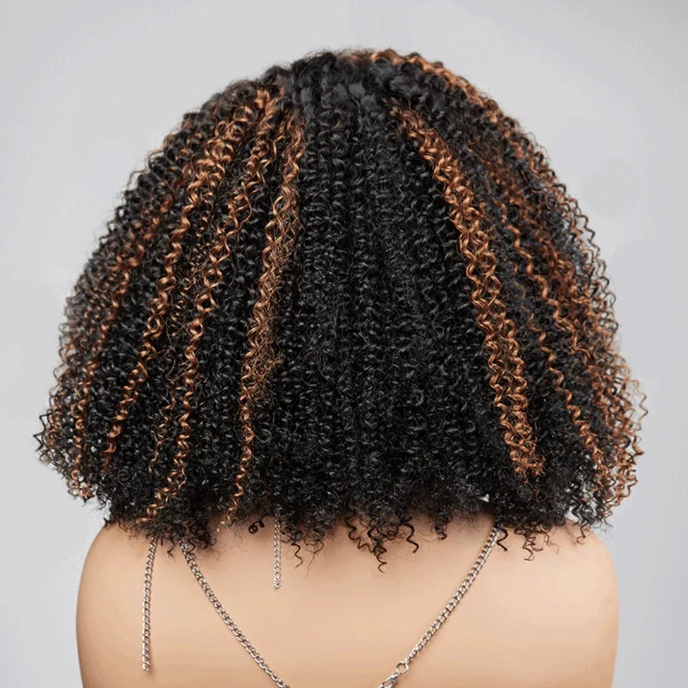 Ombre Kinky Curly Bob – Glueless 9x6 Lace Closure Wig in Warm Brown