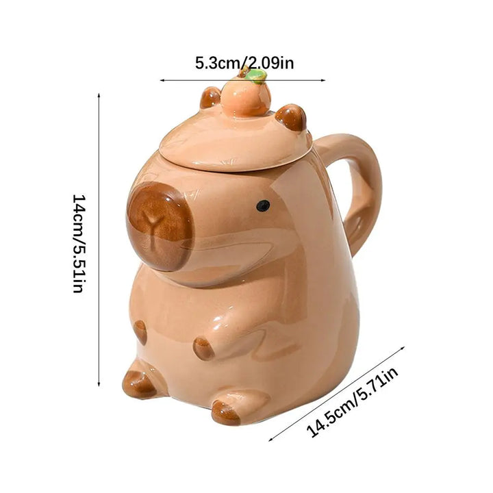 CozyCapy™ Ceramic Mug with Lid – Whimsical Capybara Christmas Cup (14oz)