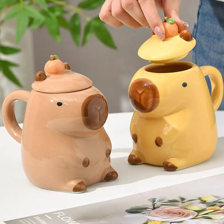 CozyCapy™ Ceramic Mug with Lid – Whimsical Capybara Christmas Cup (14oz)