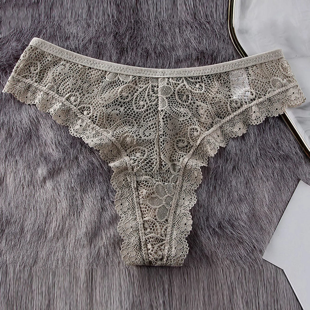 Lace Butterfly Bow Thong – Low Waist Hollow-Out Panty with Cotton Crotch