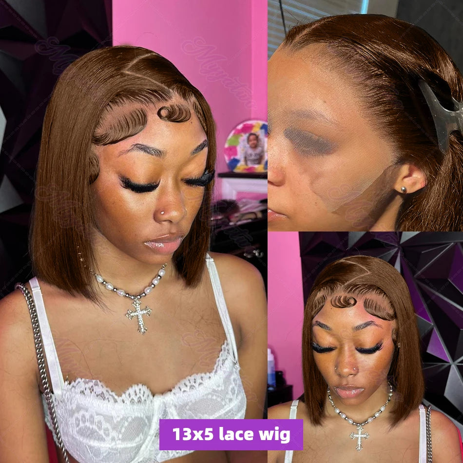Luxe Volume Bob – Chocolate Brown HD Lace Wig, 250% Density