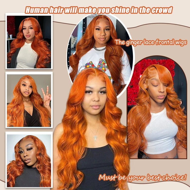 Radiant Ginger Body Wave Wig – Long 100% Human Hair with Lace Front
