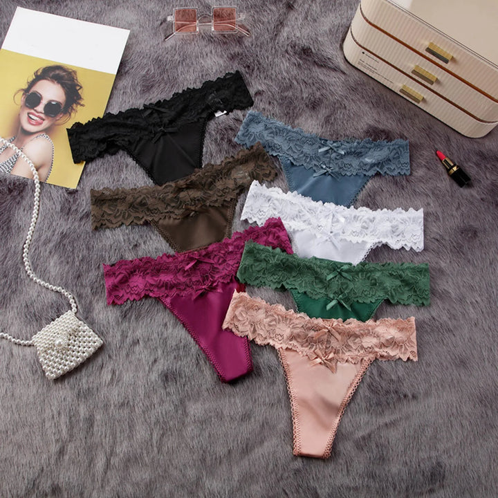 Ice Silk Lace Thong Panties for Women – Low Rise, Breathable & Sexy Embroidered Lingerie