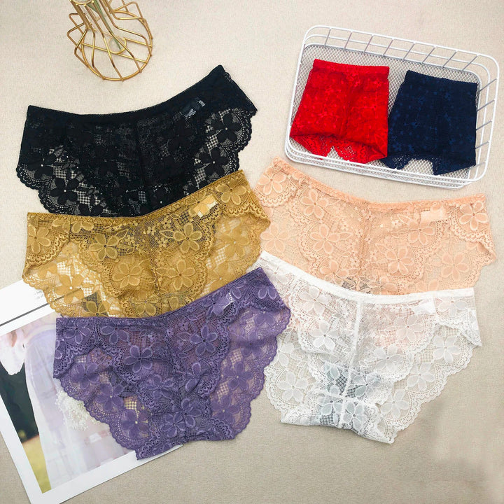 Sexy Lace Breathable Panties – Soft Transparent Mid-Rise Briefs for Women